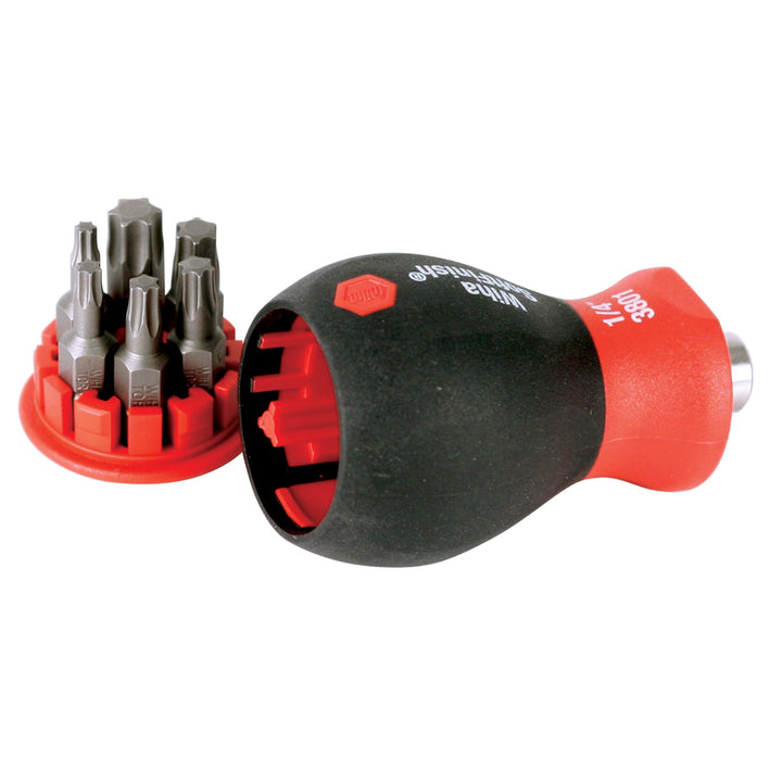 Wiha 38045 Kurzförmiger Schraubendreher mit 6 in 1 Einsatz-Bits, Torx Mehrfarbig/Meereswellen (Ocean