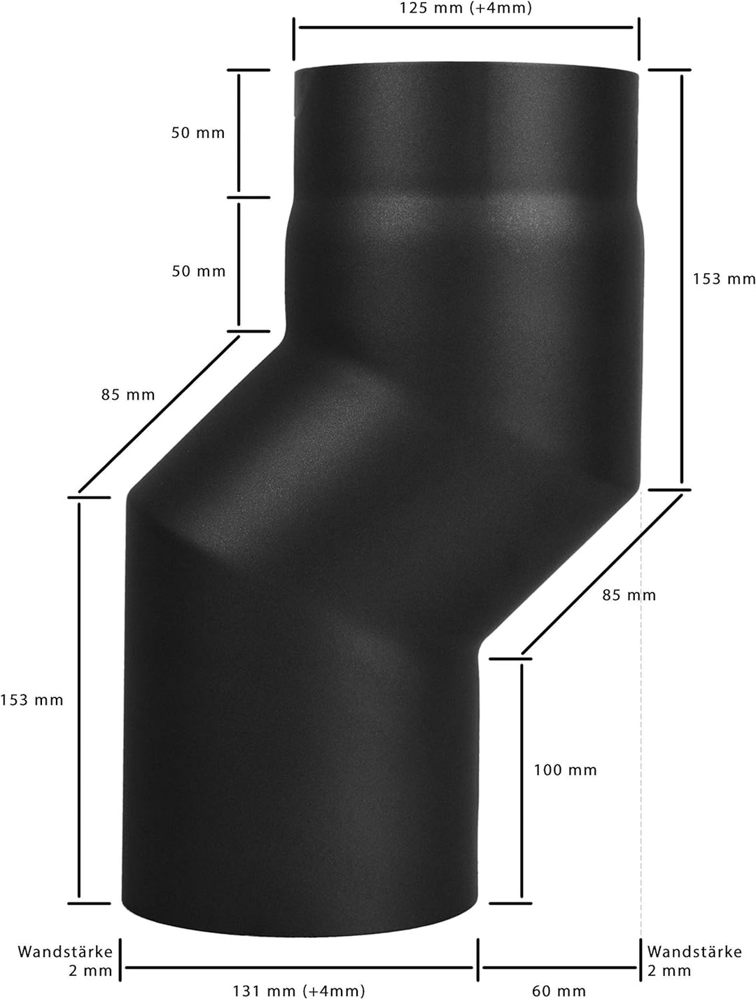 LANZZAS Rauchrohr Versatzbogen mit 60 mm Versatz - im Durchmesser Ø 130 mm - Farbe: schwarz - Doppel