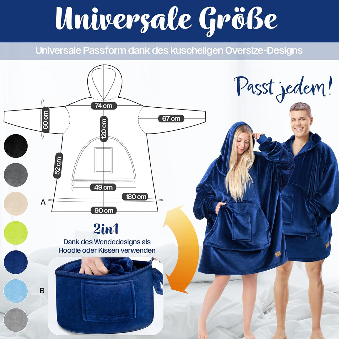 KESSER® Hoodie Decke Kuscheldecke mit Ärmeln Deckenpullover Vielseitig Tragbare Decke zum Anziehen f
