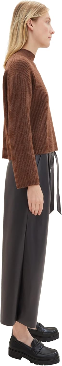 TOM TAILOR Damen Fake-Leder Culotte Hose mit Gürtel 38W / 28L 14482 - Deep Black, 38W / 28L 14482 -
