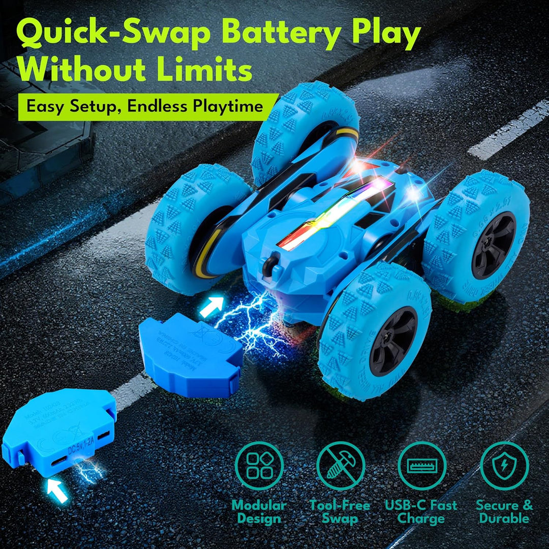 Threeking Ferngesteuertes Auto RC Stunt Car Kinderspielzeug Ab 6 Jahre | Schnellwechselakku, Stunt-A