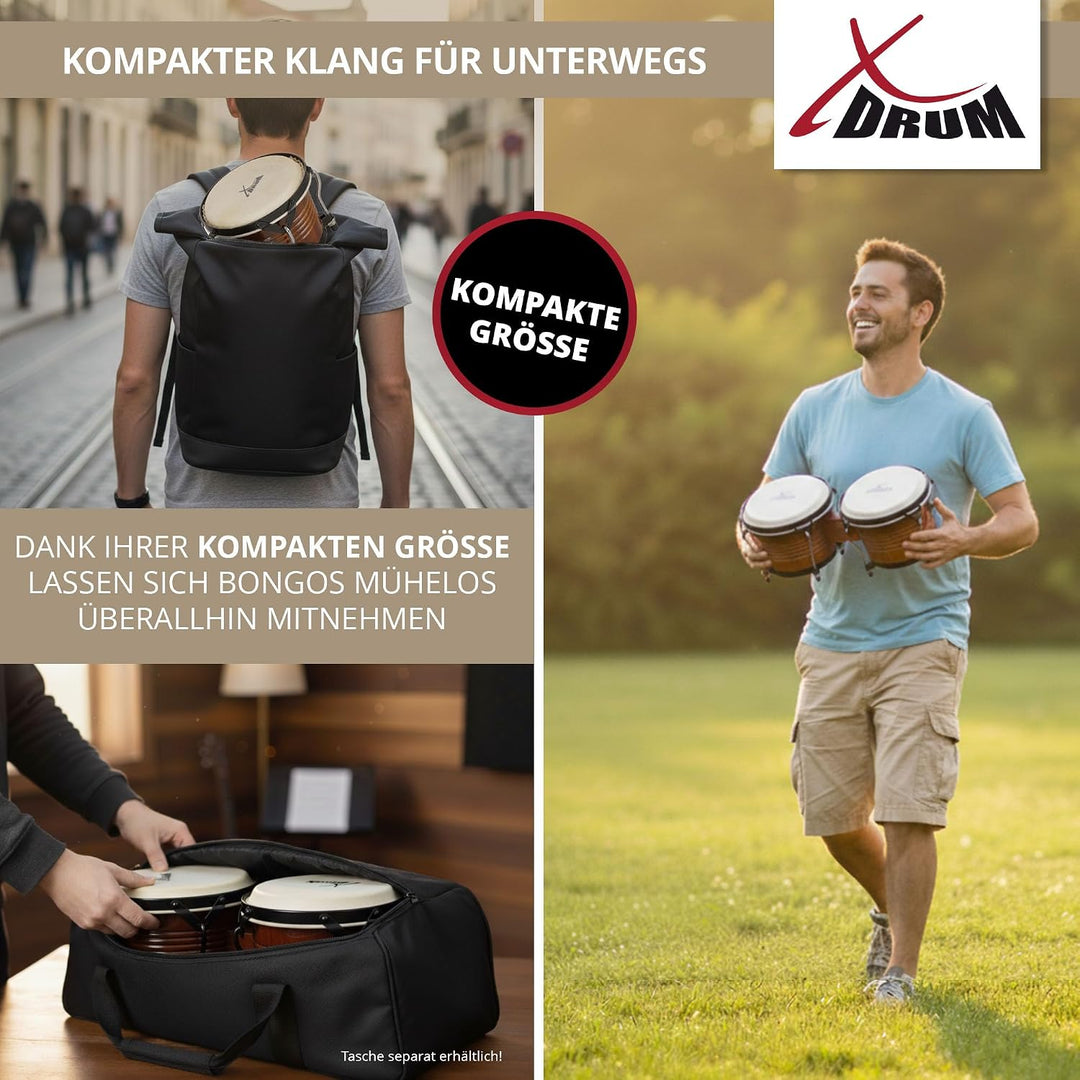 XDrum Bongos Pro Tobacco - 2 Trommeln mit 6,5" (17 cm) und 7,5" (20 cm) Durchmesser - Bongotrommeln