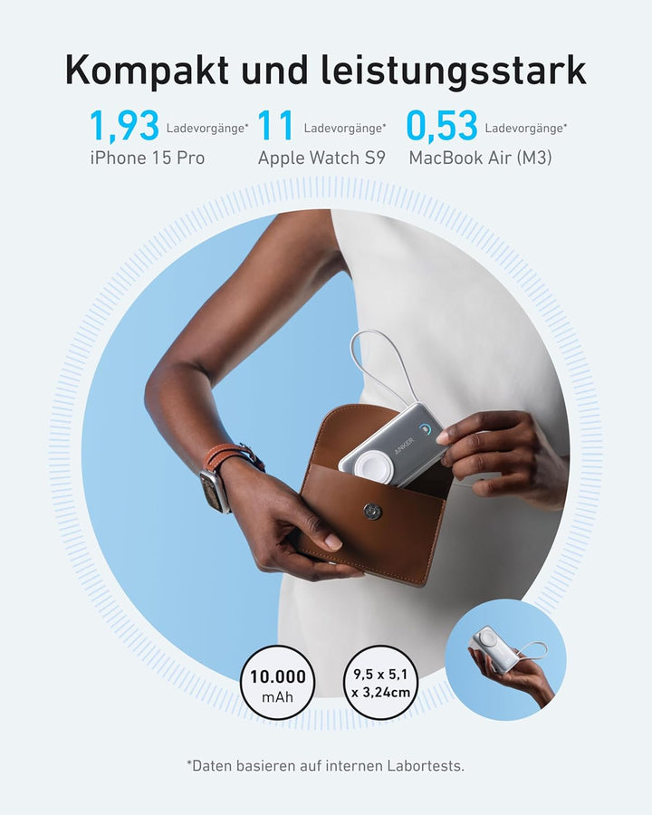 Anker MagGo Powerbank für Apple Watch, offiziell Zertifiziert, 10.000mAh kompaktes Akkupack mit inte