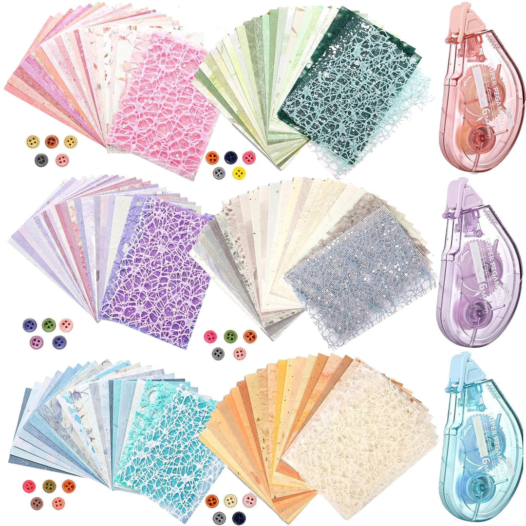 156 Blatt strukturiertes Scrapbook-Papier und Mesh-Gewebe sortiertes Set, 6er-Pack gemischtes Spezia