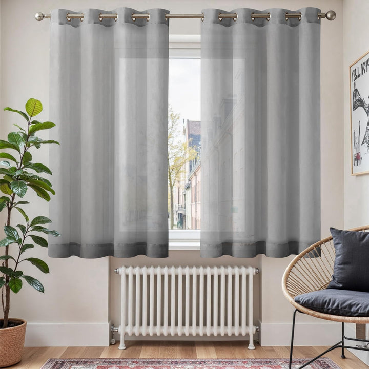 TOPICK Gardine Voile Vorhang Kurz Mit Ösen Sheer Vorhänge Transparent Gaze Paarig Ösenschals für Woh