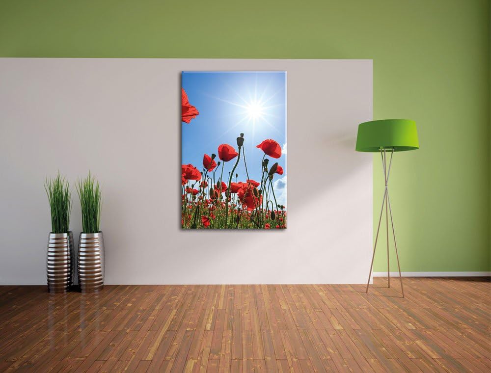Pixxprint Mohnblumen, Format: 100x70 auf Leinwand, XXL riesige Bilder fertig gerahmt mit Keilrahmen,