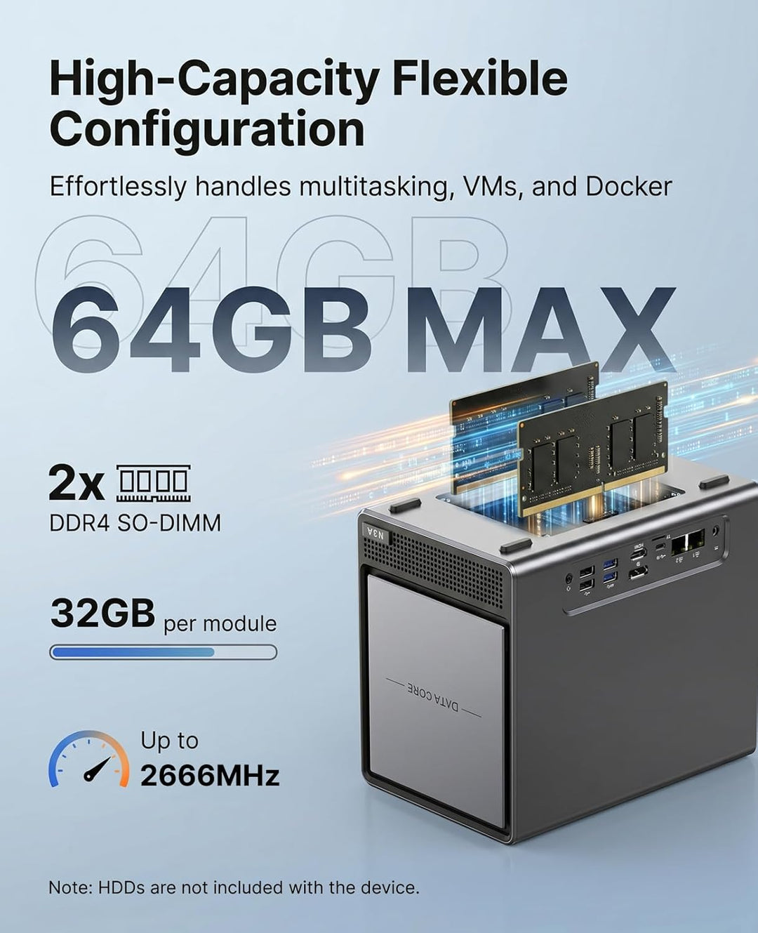 ACEMAGIC N3A NAS Server 4-Bay, AMD Ryzen R2544, 8GB DDR4 & 128GB SSD, 4x3,5" HDD,2xM.2 NVMe, 2,5GbE