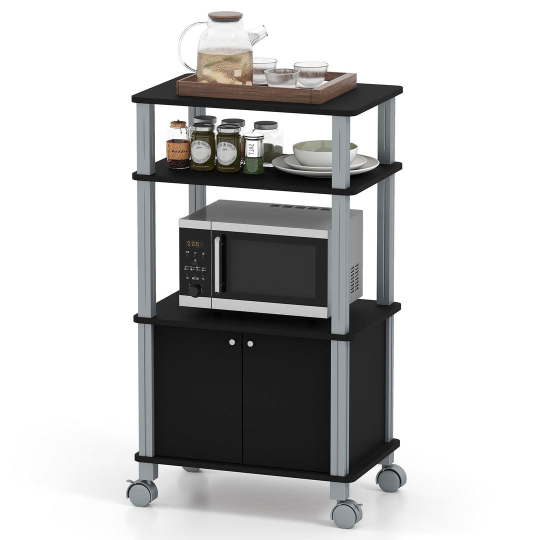 KOMFOTTEU Küchenwagen mit 3 Ebenen, Küchenregal mit Rollen und Schrank mit Tür, Beistellwagen aus Ho