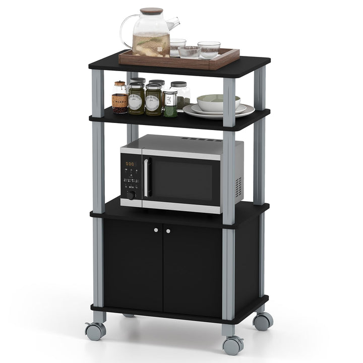 KOMFOTTEU Küchenwagen mit 3 Ebenen, Küchenregal mit Rollen und Schrank mit Tür, Beistellwagen aus Ho