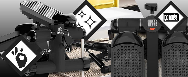 Retoo Stepper für Zuhause mit LCD Display & Widerstandsbändern, Stepper bis 100 kg, Ganzkörpertraini