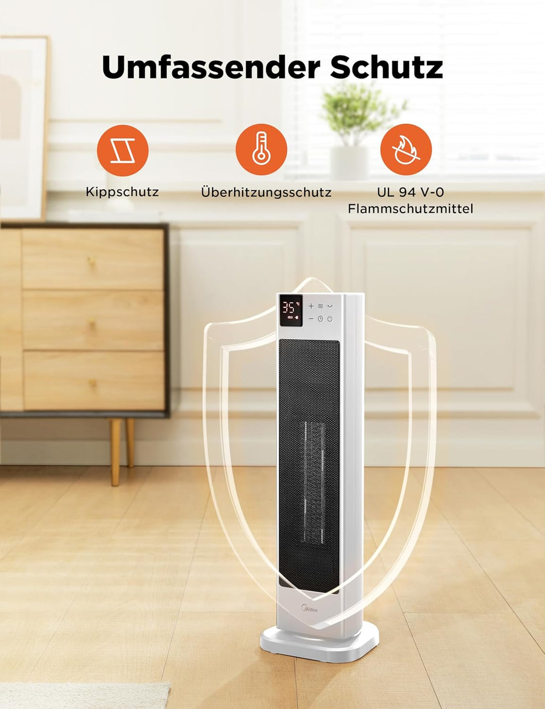 Midea NTH20-22ER(WH) Heizlüfter Energiesparend Leise mit Fernbedienung,PTC 2000 Watt Keramik Heizlüf