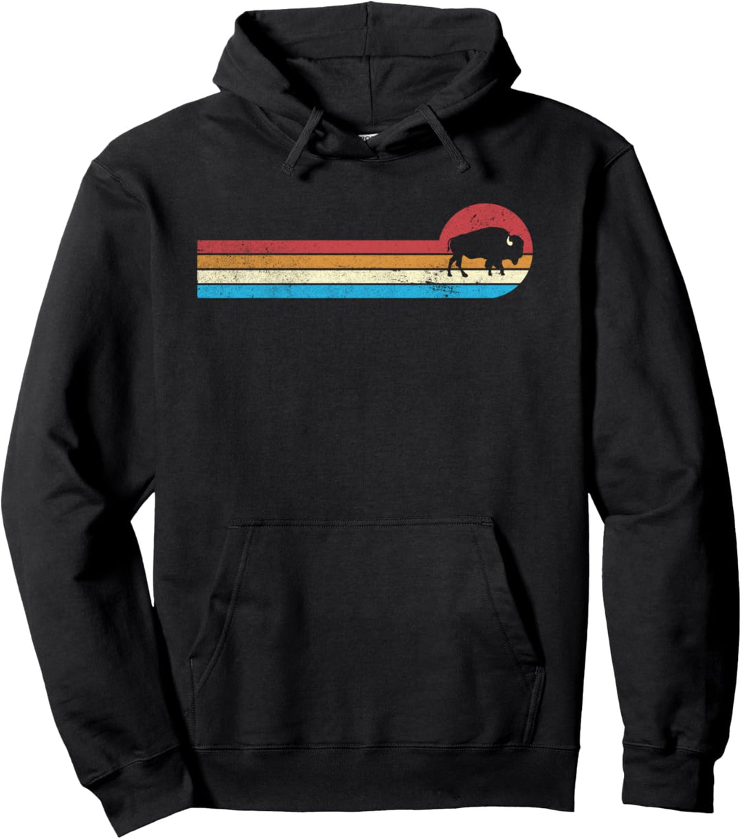 Vintage 70er Jahre Stil Retro Streifen Distressed Buffalo Pullover Hoodie