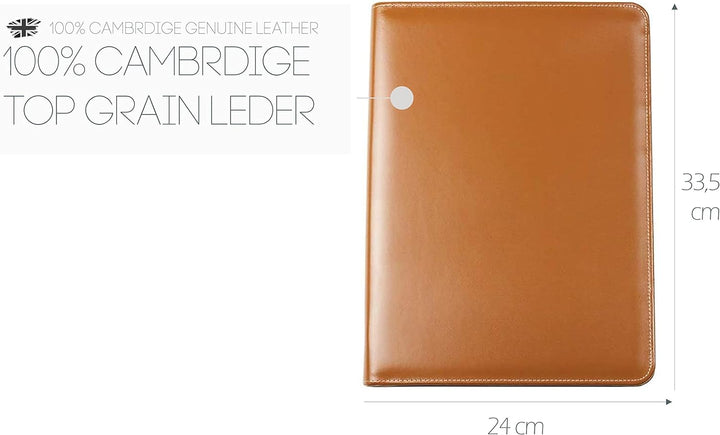DELMON VARONE - Personalisierbare Tablet Schreibmappe DIN A4 aus Cambridge Top Grain Leder braun, Bu