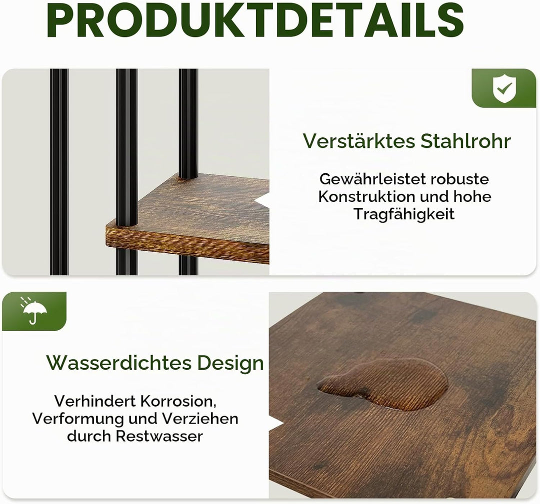 Bamworld Pflanzenregal Indoor mit LED-Wachstumslicht, 5 Ebenen Blumenständer Holz &amp; Metall, Mehrstöc