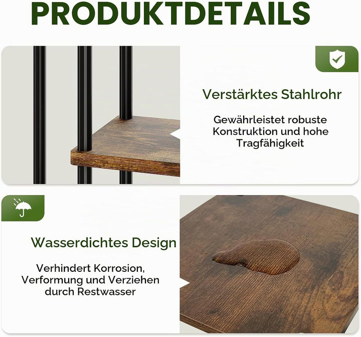 Bamworld Pflanzenregal Indoor mit LED-Wachstumslicht, 5 Ebenen Blumenständer Holz &amp; Metall, Mehrstöc