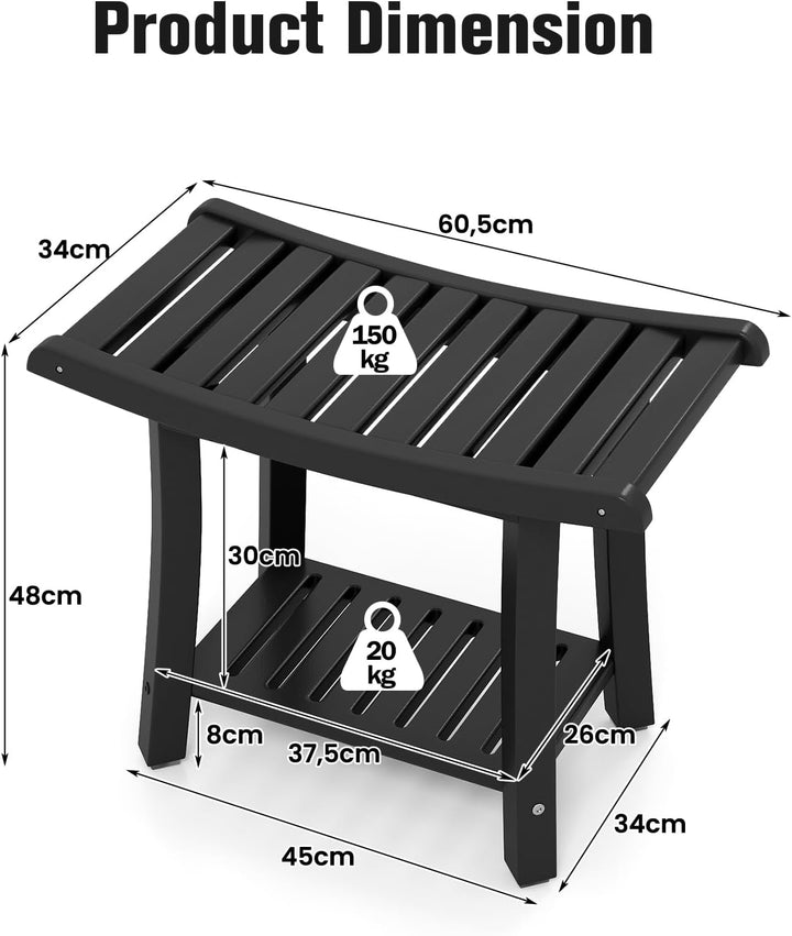 HOMASIS Badhocker mit Ablage, Duschbank bis 170 kg belastbar, Duschhocker aus HDPE, Badezimmer Dusch