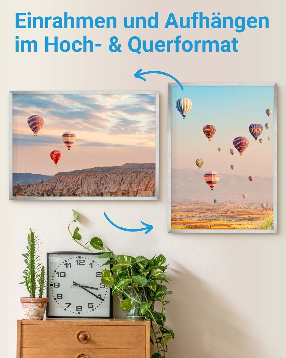 PHOTOLINI Bilderrahmen 50x70 cm Silber MDF-Holz, 2er Set Posterrahmen, bruchsicheres Acrylglas, zum