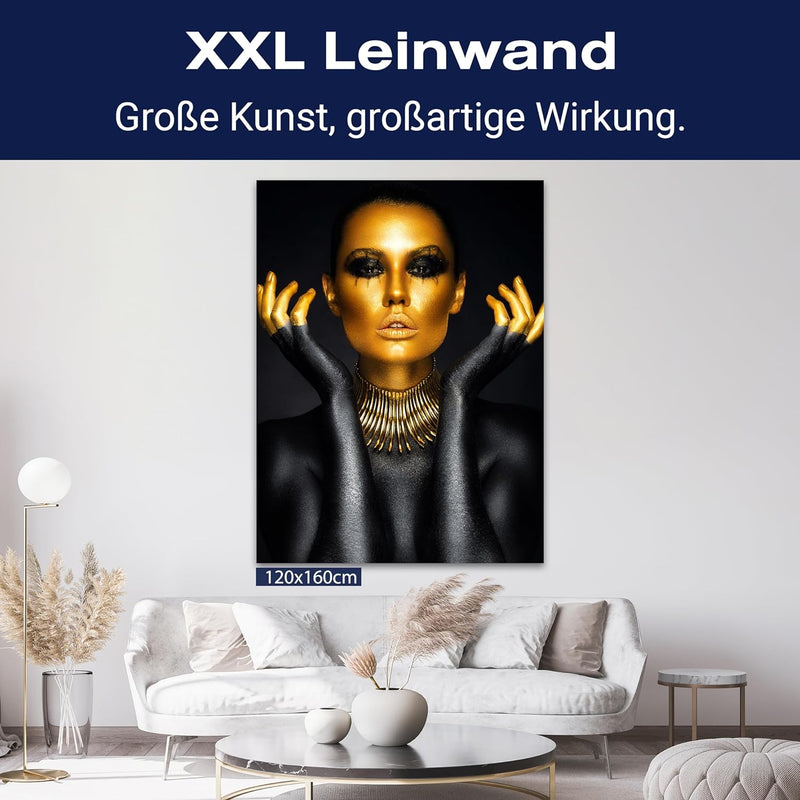 wandmotiv24 Leinwand-Bild Gold Collection, Grösse 60x45cm, Hochformat, Frau in Gold & Schwarz, Top-M