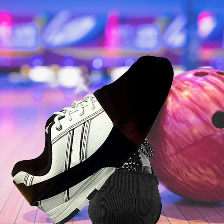 5 Bowling-Schuh-Slider | rutschfeste Bowling-Überschuhe Herren mit elastischer Kordel - Schwarzes Bo