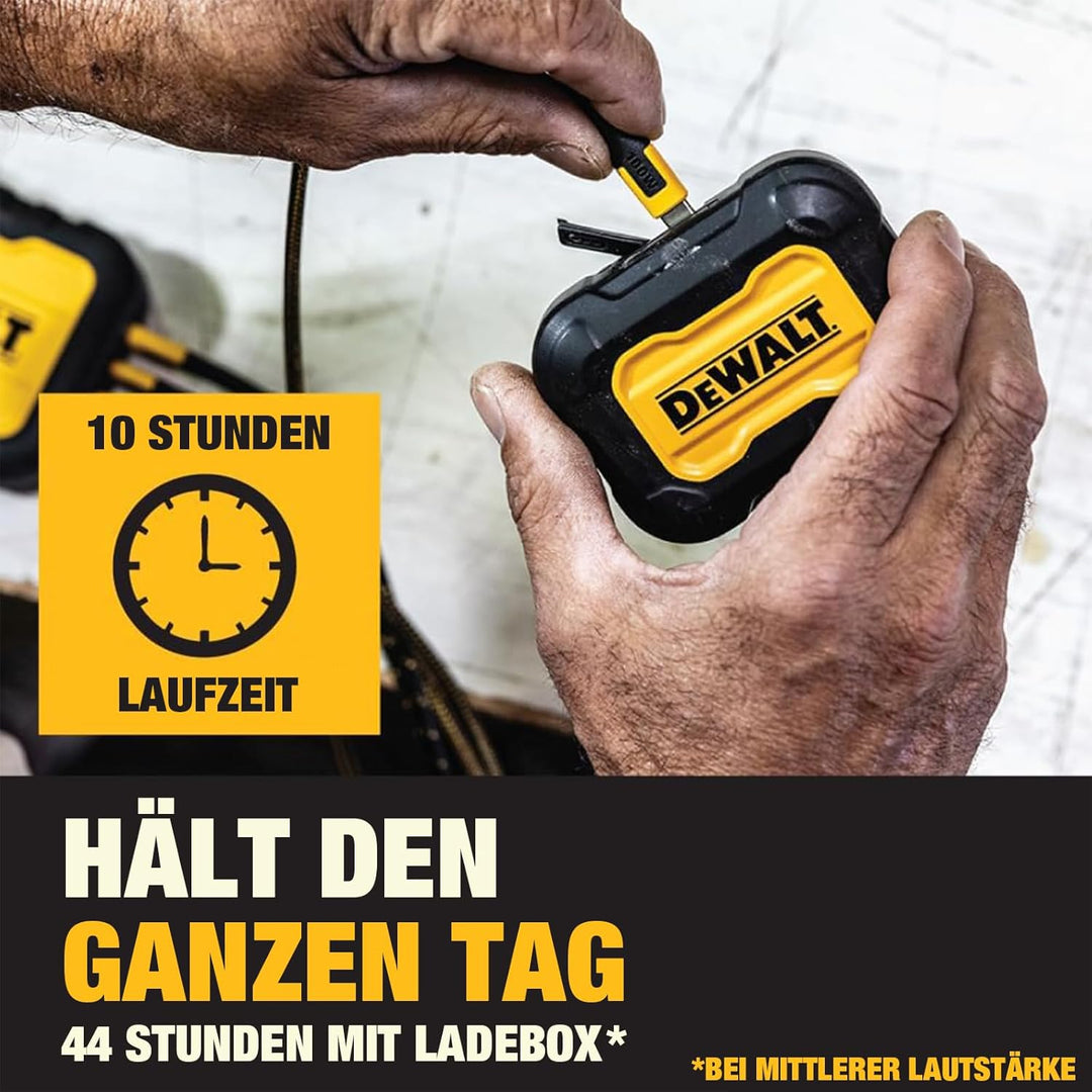 DEWALT Heavy Duty Open Ear Kopfhörer Bluetooth 5.3 Kabellose In-Ear Ohrhörer IP55 44 Std. Akkulaufze