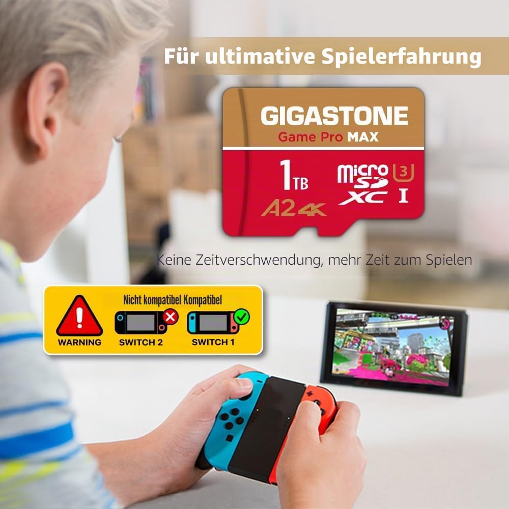 Nur für Switch 1 GIGASTONE 1TB Micro SD Karte, Game Pro MAX, bis zu 170/140 MB/s, MicroSDXC Speicher