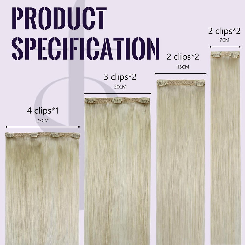 Fshine Echthaar Extensions Clip Weisse Blondine 40cm/16zoll Remy Haarverlängerung Echthaar Clip 120g