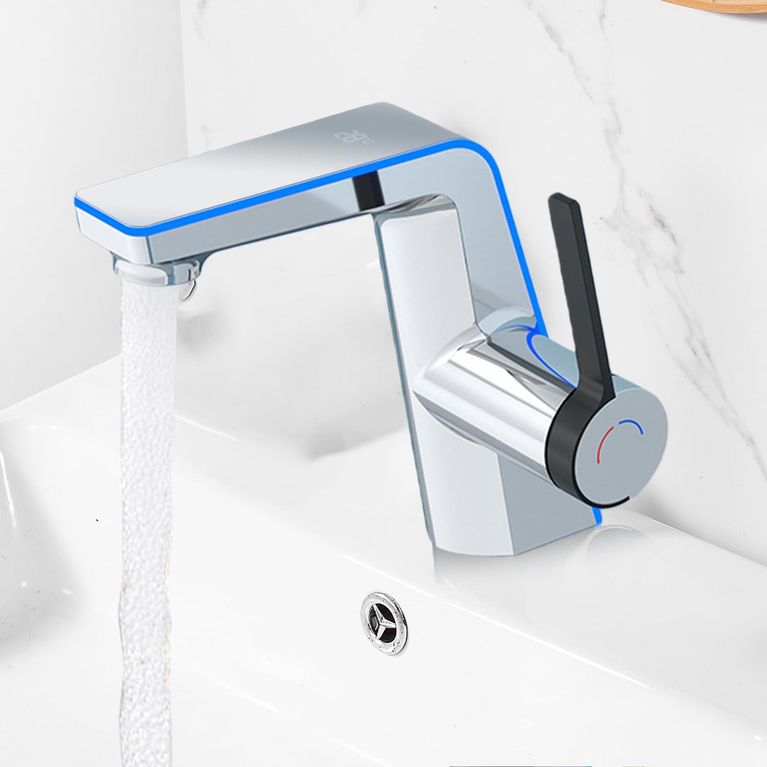Wasserhahn Bad mit LED-Temperaturanzeige, Waschtischarmatur Badarmatur Einhebelmischer 2 Strahlarten