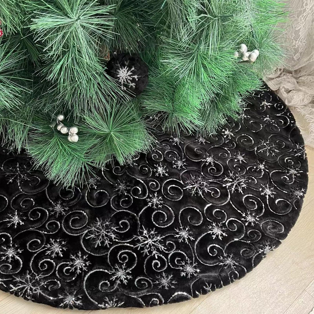 DecroXmas Christbaumröcke 122 cm, schwarzer Plüsch mit Schneeflocken-Design, Weihnachtsbaum-Unterlag