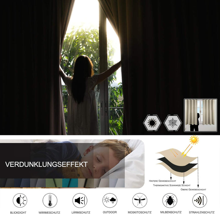WOLTU 2er Set Gardinen Vorhänge Blickdicht mit Kräuselband, 270g/m² Schwere Verdunklungsvorhänge The
