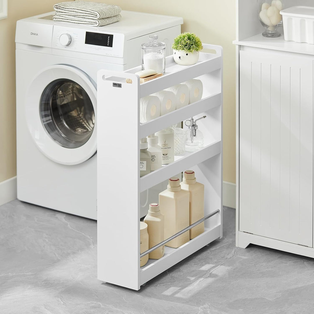 SoBuy® NSR01-W Nischenregal mit 4 Etagen Küchenregal mit Rollen Badrollwagen Ordnungswagen Rollwagen