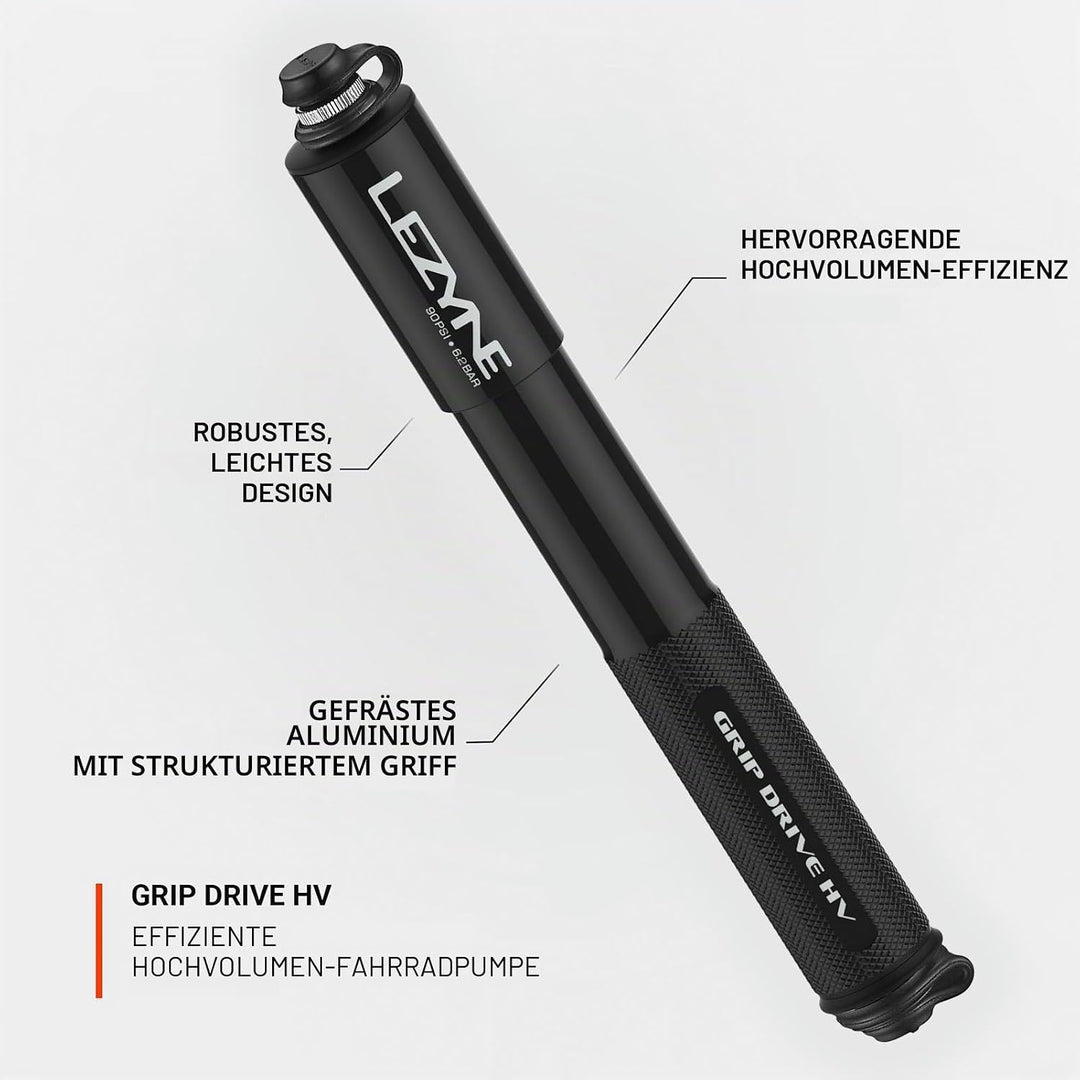 Lezyne Unisex-Adult Grip Drive Hv Minipumpe S 185mm Schwarz, S 185mm Schwarz