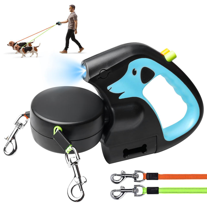 Doppelte Einziehbare Hundeleine, Rollleine Mit Led Licht, Ausziehbare Doppel Hundeleine Für 2 Hunde,