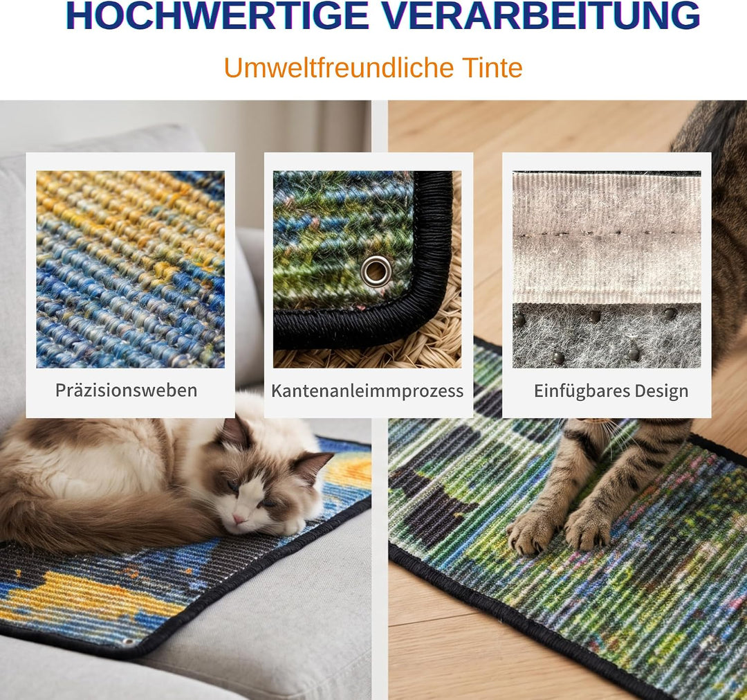 JanYoo 2 Stück Kratzmatte aus Sisal, Kratzmatte für Katzen, mit Klebeband, Katzenkratzmatte, Teppich