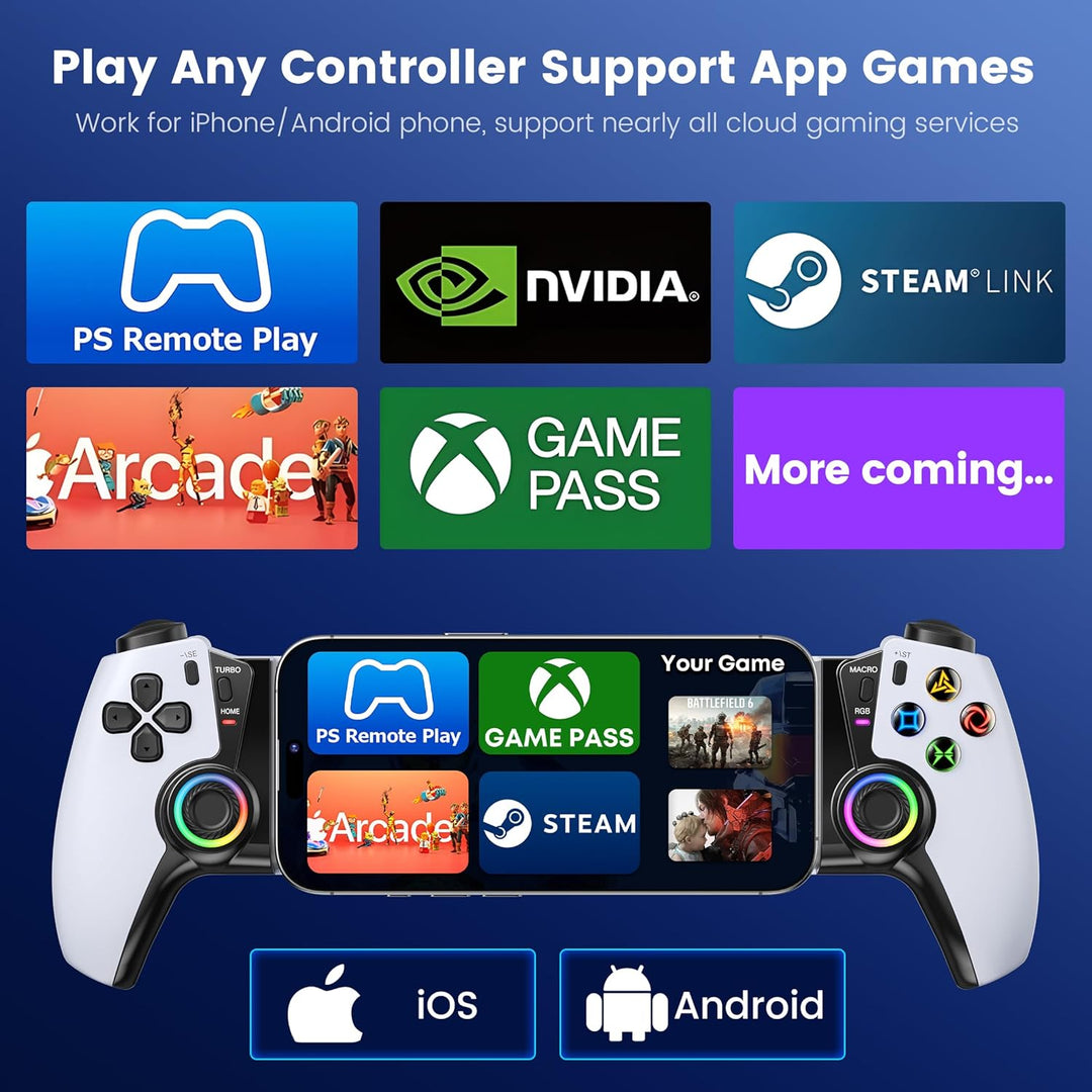 Bluetooth Handy Controller für PS Remote Play, Smartphone Controller für iPhone/Android mit Hall-Eff