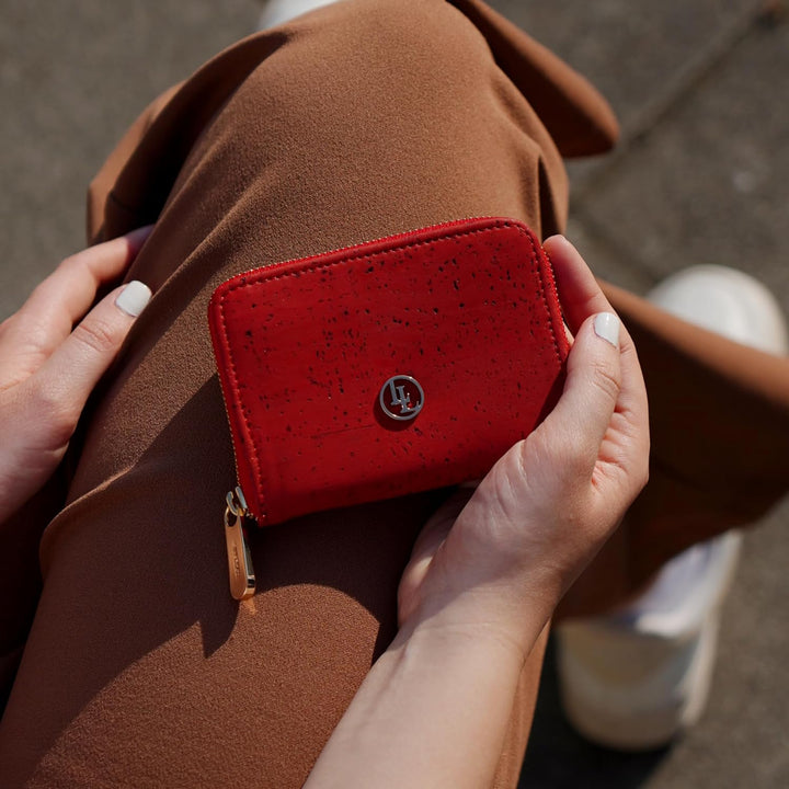 Damen Portemonnaie aus veganem Korkleder, Kleines Frauen Portemonnaie mit RFID-Schutz, Vegan Wallet,