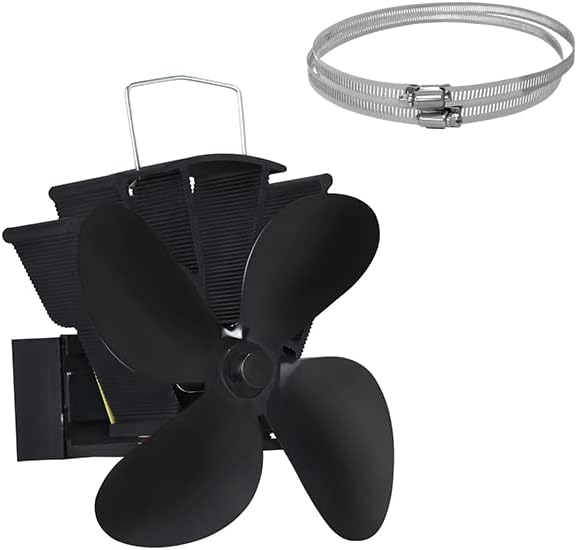 Kaminventilator 4 Flügel Ofenventilator Ohne Strom Ventilator Wärmebetrieben, mit Metall Kombigurt,