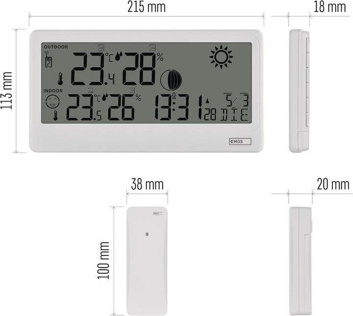EMOS - Funk-Wetterstation mit Aussensensor - Innen-/Aussentemperatur, Luftfeuchtigkeit, Wettervorher