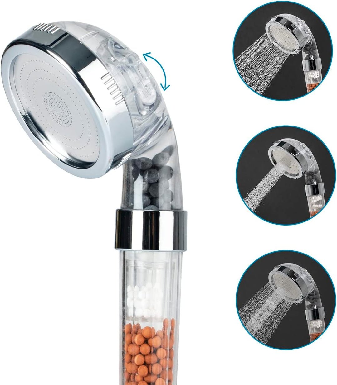 EASYmaxx Wellness-Duschkopf mit Mineralperlen & 3 Wasserstrahl-Modi | Spart 30% Wasser bei ca. 50% m