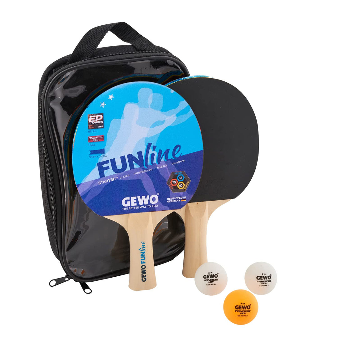 GEWO Double Fun Tischtennisschläger Set für Hobby und Freizeit mit 3 Tischtennis Bällen und Aufbewah
