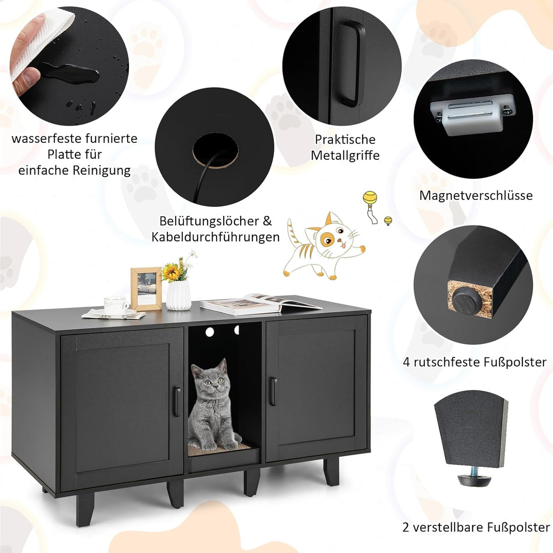 COSTWAY Katzenklo Schrank für 2 Katzen, Katzenschrank für Katzentoilette, Katzenhaus mit 2 Türen &amp; K