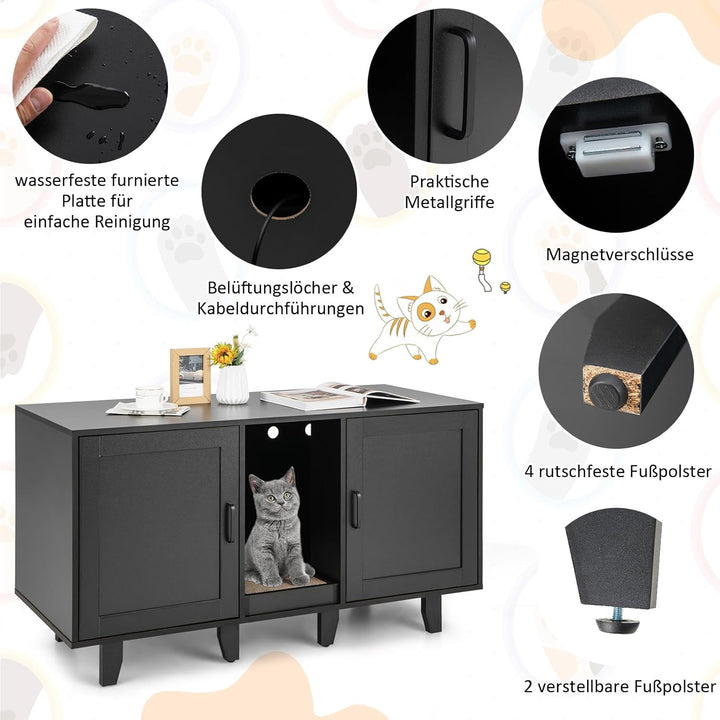 COSTWAY Katzenklo Schrank für 2 Katzen, Katzenschrank für Katzentoilette, Katzenhaus mit 2 Türen &amp; K