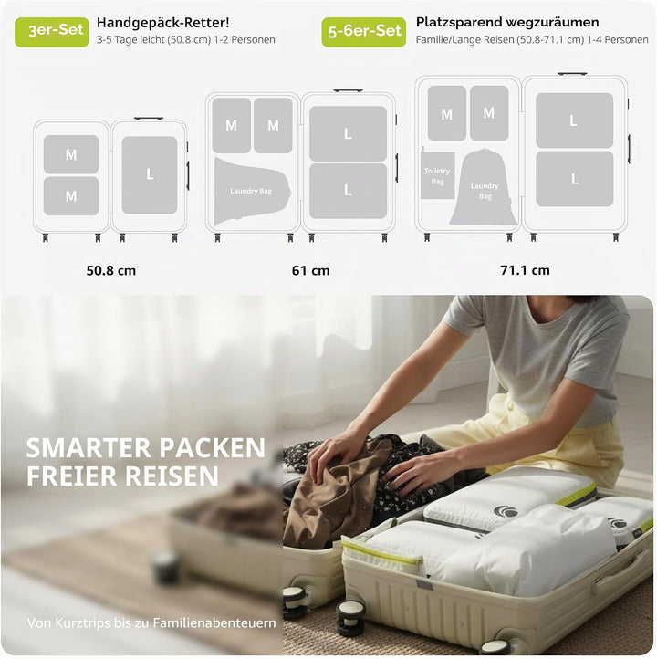 Cipway Kompressions-Packwürfel-Set, ultraleicht, erweiterbar, Reise-Organizer für Handgepäck (weiss,