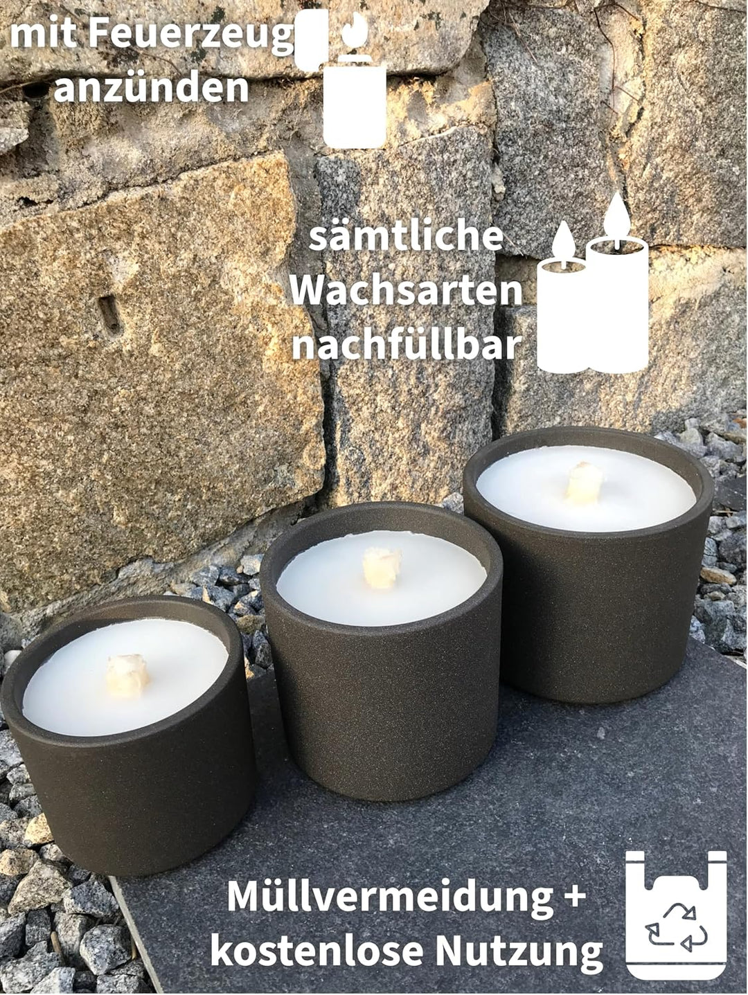 WeberHomemade | Schmelzlicht mit Dauerdocht &amp; Dochthalter | anthrazit dunkel grau / 3 Grössen wählba