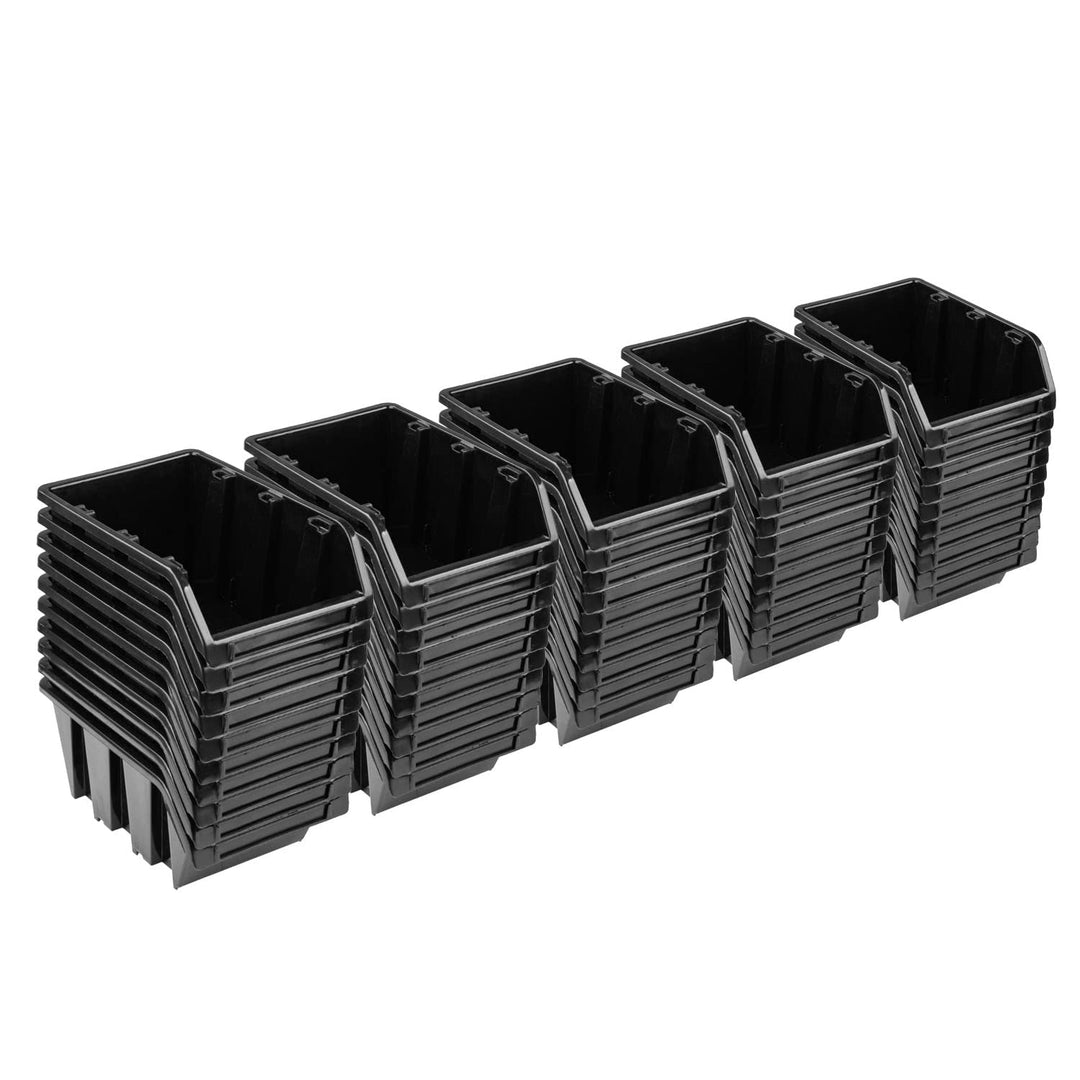 PAFEN Stapelboxen Set – 50x Stapelbox 70 x 100 x 155 mm – Sichtbox Stapelbox Lagerbox, Schwarz 50x S