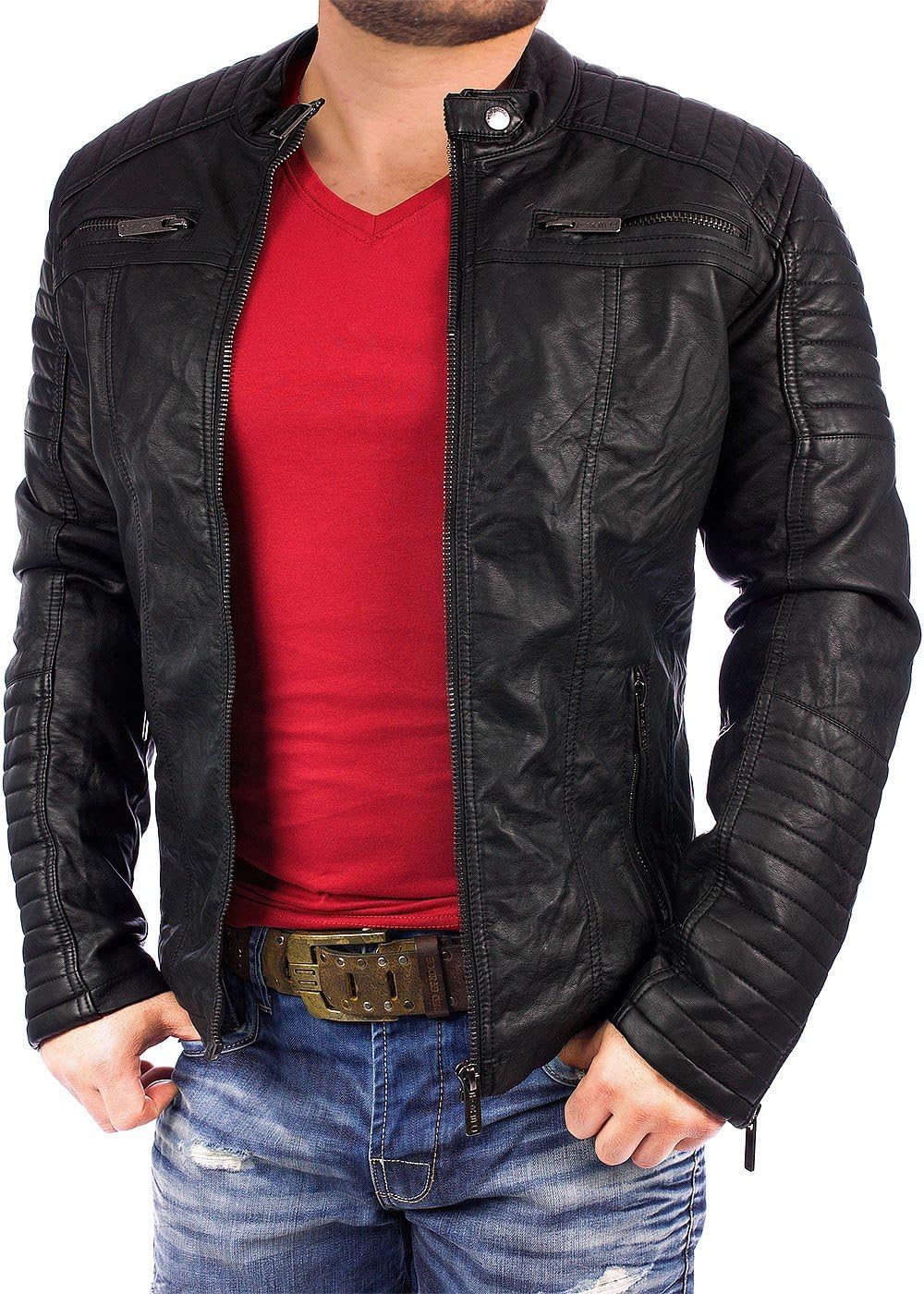 Herren PU Lederjacke XXL, Schwarz