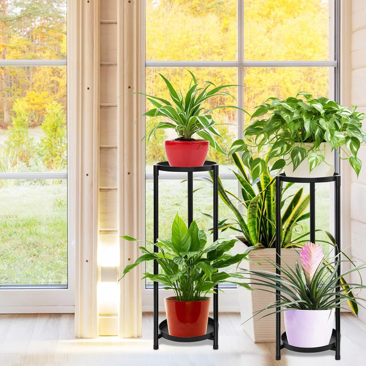2 Etagen Pflanzenregal Blumenregal Outdoor, 2er Set Blumenständer Pflanzenständer Indoor Metall Schw