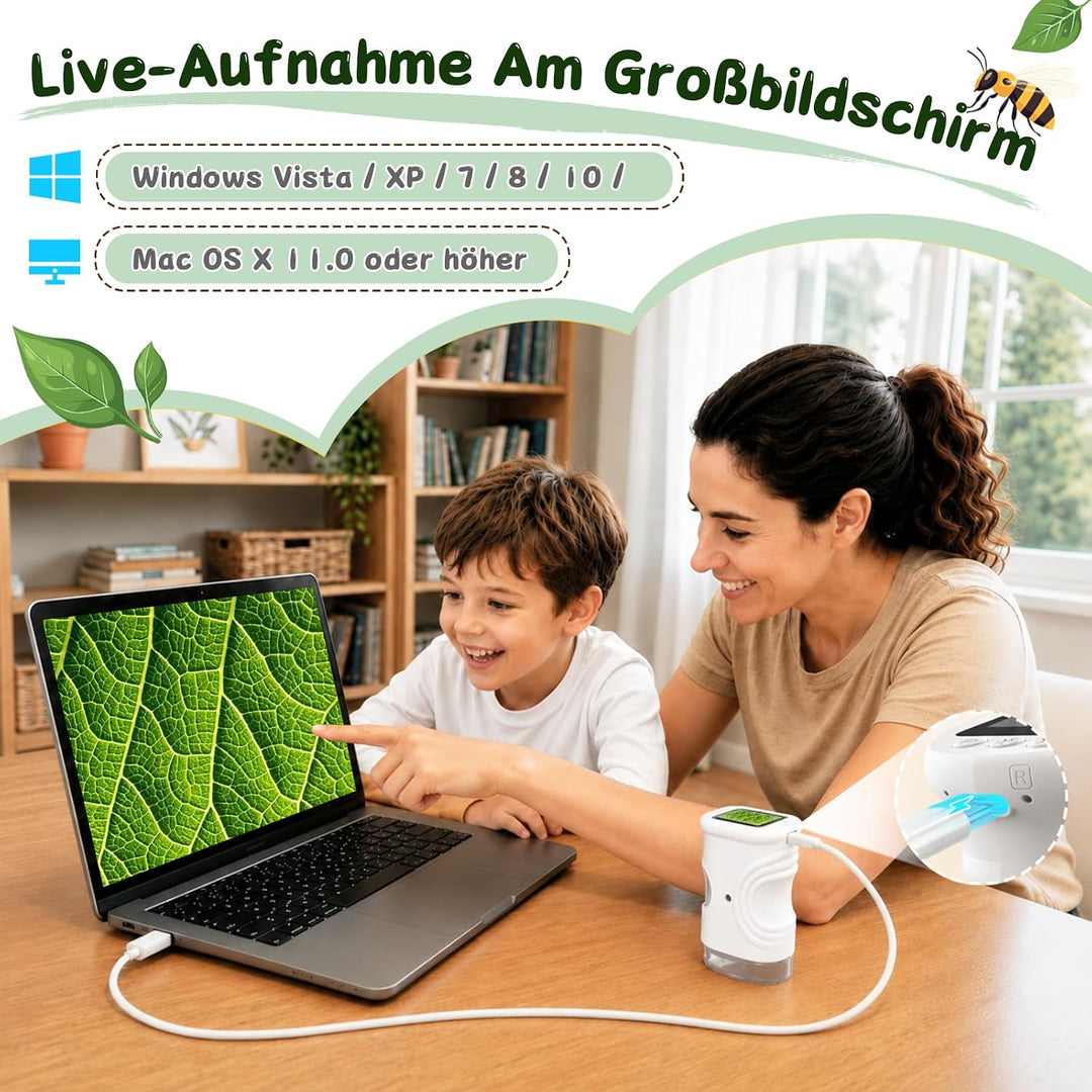 Digitales Mikroskop für Kinder, 1000X, Foto &amp; Video (Weiss), Weiss