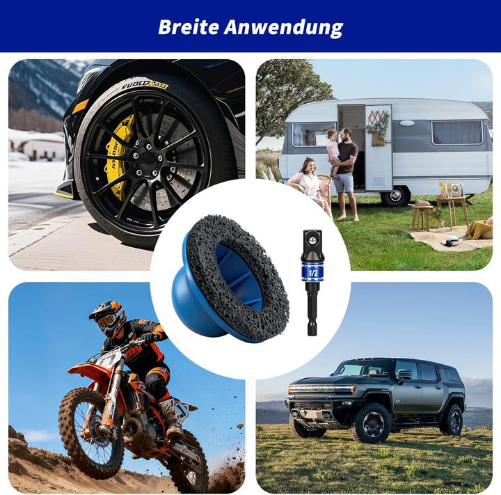 Radnaben Bürste für Auto, Innen-Ø 90mm Aussen-Ø 150mm, inkl. Adapter 1/2 Zoll Vierkantantrieb, für K