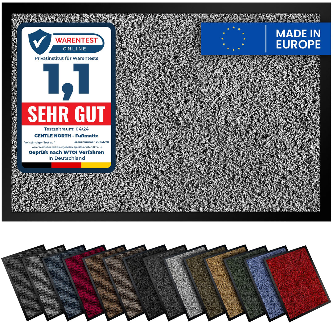 Gentle North Hochwertige Fussmatte hell grau 50x75cm gross für Innen &amp; Aussen - Schmutzfangmatte rut