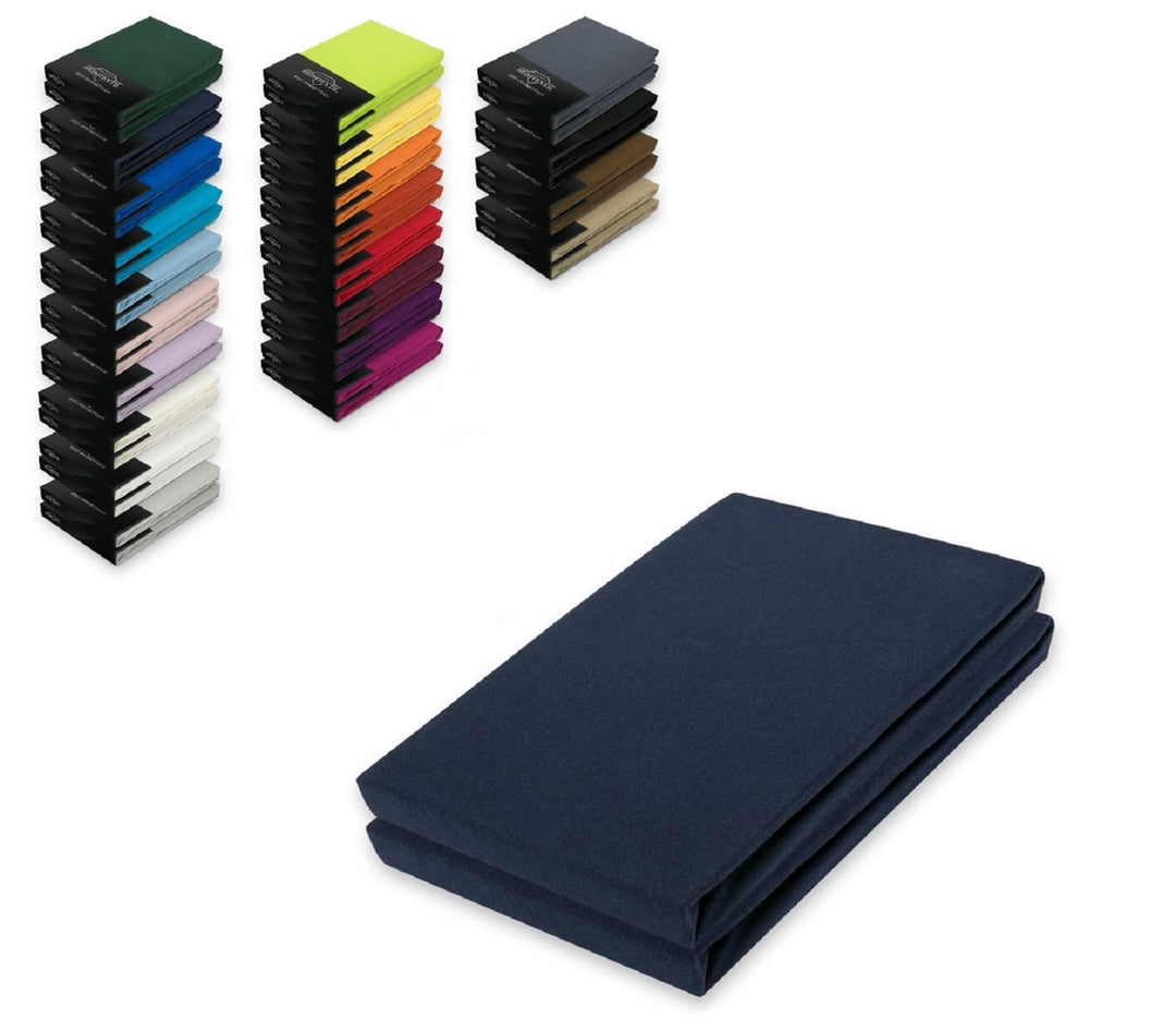 EXKLUSIV HEIMTEXTIL Jersey Spannbettlaken Doppelpack Rundumgummizug 200 x 220 cm Navyblau Navyblau 2